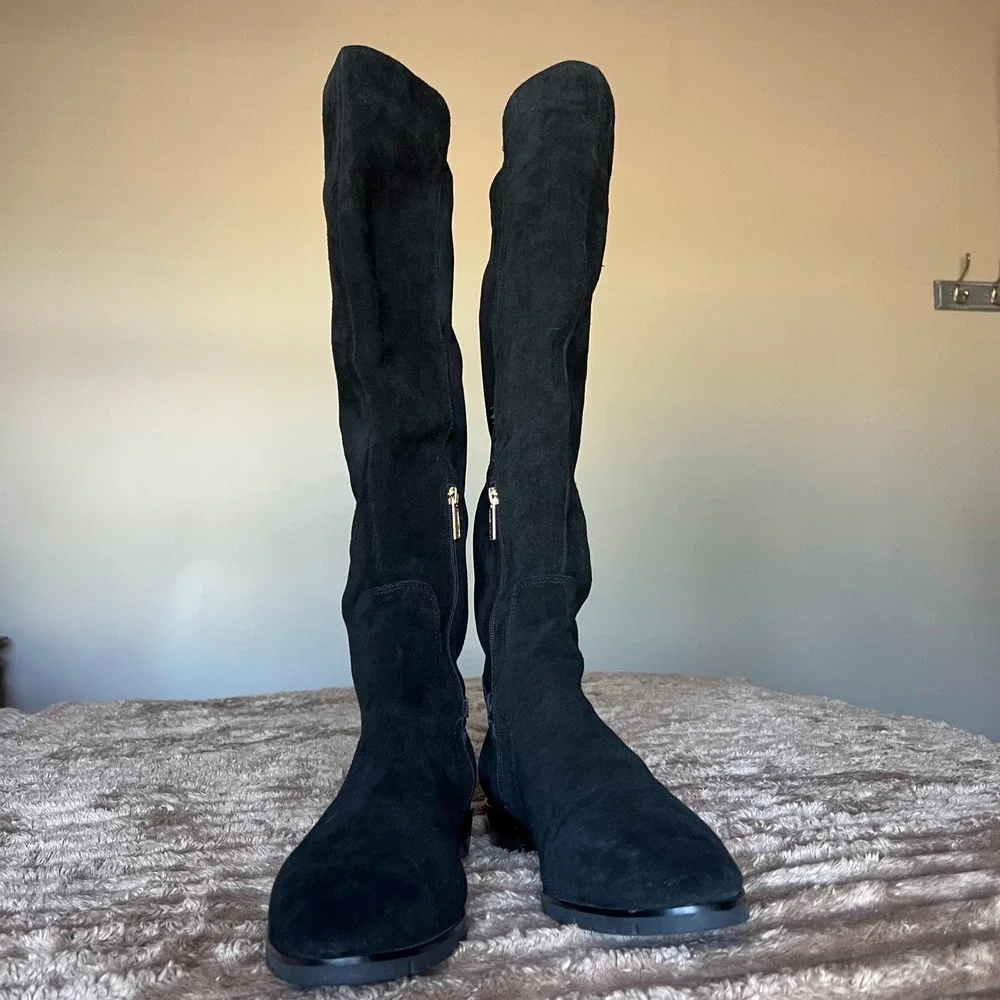 Karl Lagerfeld Paris Skylar Women 14 M Black Suede Knee‎ High Boots Minimalist